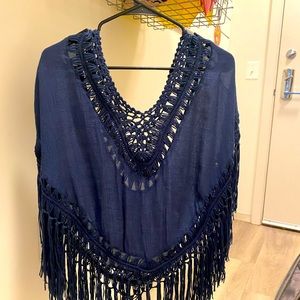 Free People Navy Blue Poncho Cover up